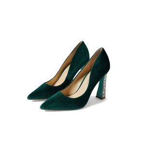 Blue by Betsey Johnson - Corie; Emerald - Crushed Velvet Pumps w/ Rhinestones